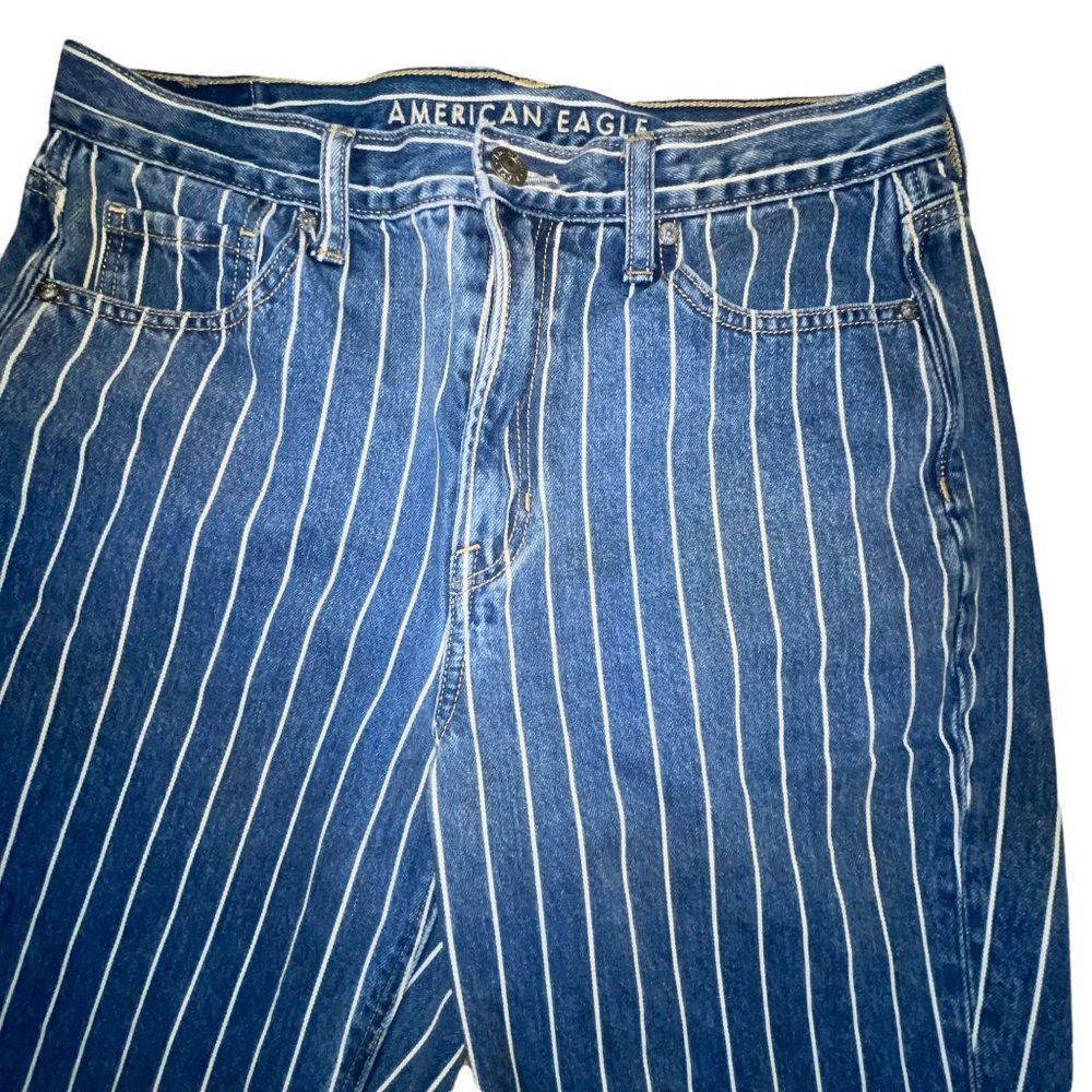 American Eagle Outfitters AEO Striped Denim Mom Tapered Leg Ankle Jeans 8 Reg 26 - Picture 5 of 9